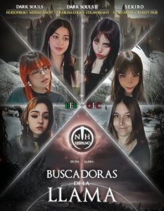 Póster de buscadoras de la llama, evento de streaming para mujeres